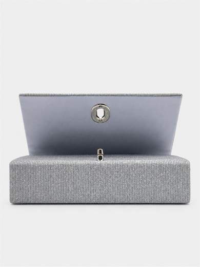 Pochette glitter argento con tracolla staccabile