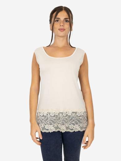 STRABELLO Canotta Donna Spalla Larga con Bordo in Pizzo Oversize CAN-06