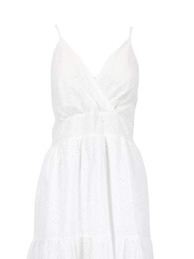 Vestito Lungo Donna in Cotone Sangallo Bianco – Spalline Regolabili e Corpetto Elasticizzato