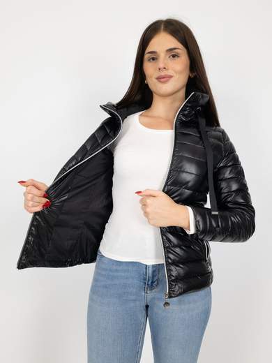 Piumino Donna Corto Imbottito Con Cappuccio Slim Fit