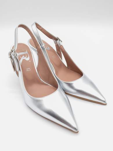 RD COMPANY Slingback Argento da Cerimonia con Doppia Fibbia e Tacco 8 cm BC7334-ARGENTO