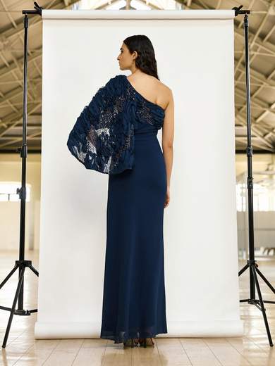 MAESTRI Abito Lungo Cerimonia Monospalla con Rouches e Spacco Laterale 5277