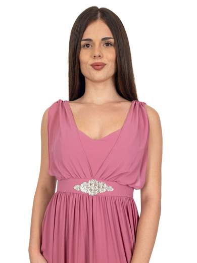 Abito Lungo Cerimonia Donna Stile Impero con Strass