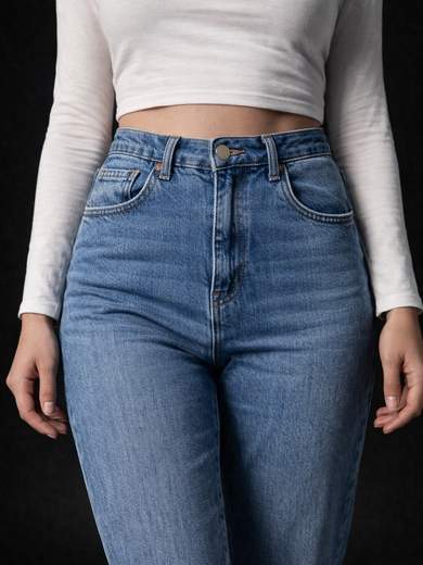 Jeans Boyfriend Crop Donna Vita Alta con Elastico