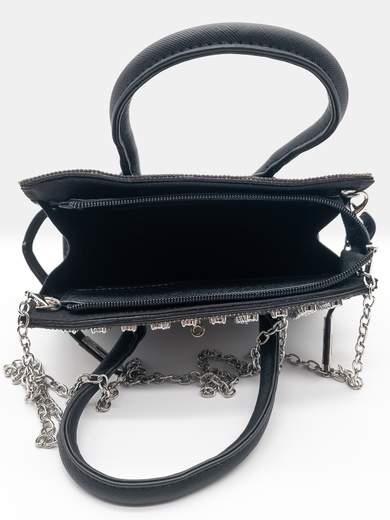 Black Evening Bag with Rhinestones and Chain Shoulder Strap