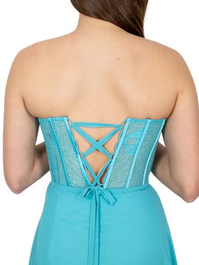 Abito lungo cerimonia elegante con corpetto a corsetto glitterato