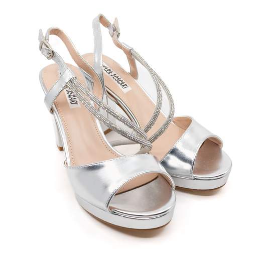 Sandali Argento Cerimonia Eleganti Con Plateau E Tacco Largo