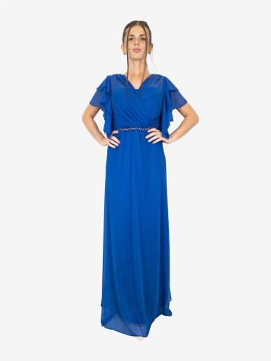 Abito curvy da cerimonia lungo con strass e stola – Taglie comode