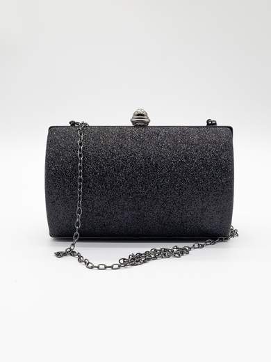 Rigid Black Glitter Clutch with Removable Chain