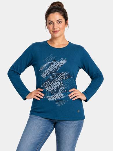 Maglia a girocollo con stampa maculata e strass