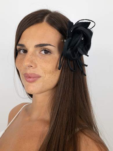 B.M. RICAMI Spilla elegante fiore con strass in mikado e organza Accessorio donna per matrimonio ed eventi SPF00