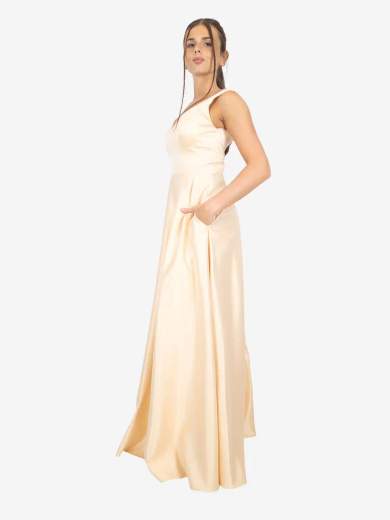 Abito lungo da cerimonia in raso con tasche e stola