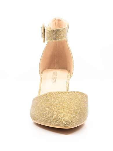 Gold Glitter Block Heel Pumps 6 cm with Ankle Strap