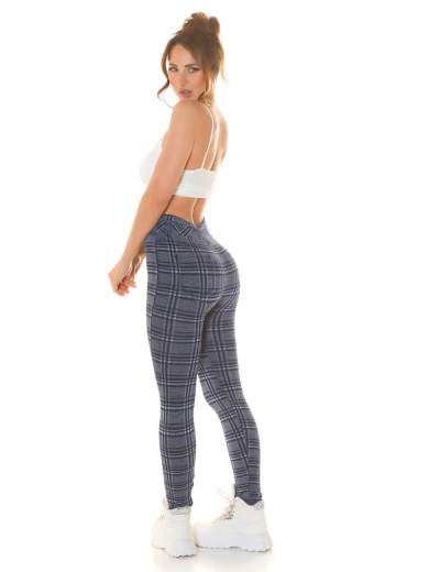 Leggings Sexy a Vita Alta con Motivo a Quadri