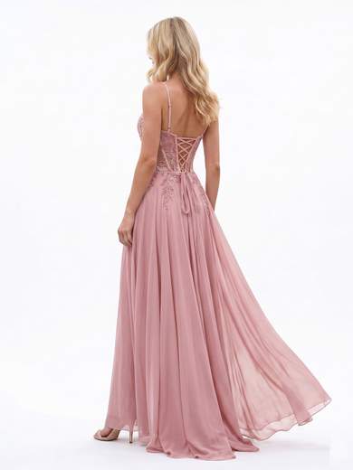 STRABELLO CERIMONIA Abito Lungo in Chiffon con Corpetto in Pizzo e Paillettes 26015F