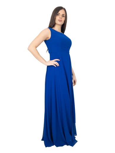 Long formal dress with detachable cape and removable brooch