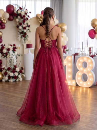 Abito Lungo da Principessa in Tulle Glitterato con Spacco