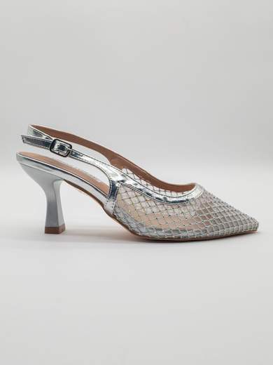 CHIARA FOSCARI Slingback Argento Donna con Strass e Tacco a Clessidra 7,5 cm A31-3116-ARGENTO