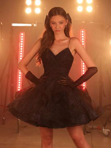 BIANCA BRANDI Abito corto 18 anni in tulle glitterato con fiocco staccato 29339