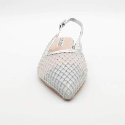 Slingback Argento con Rete e Tacco Basso 3,5 cm