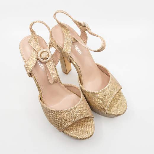 Chiara Foscari Sandali Beige Eleganti Cerimonia Glitterati Tacco Largo E Plateau AHH-136-BEIGE