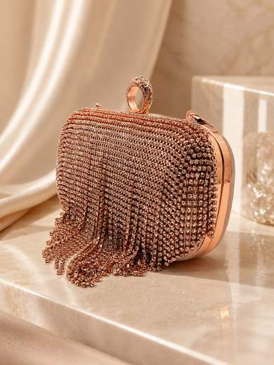 Pochette Gioiello Bronzo da Cerimonia con Strass e Frange 3604-BRONZO