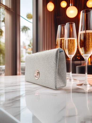 MICHELLE MOON Pochette Argento Glitterata con Tracolla in Catena HD1283-ARGENTO