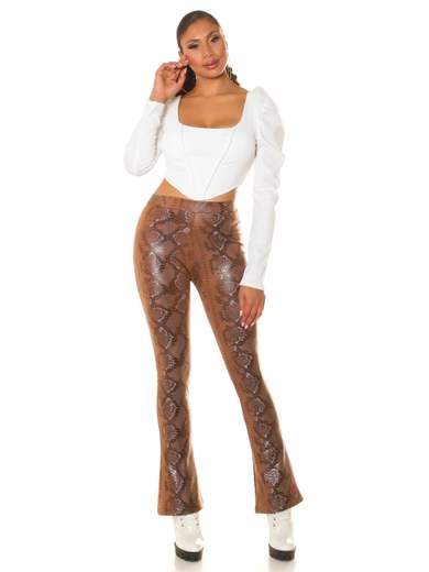 High-Waisted Bootcut Faux Leather Snake Print Pants