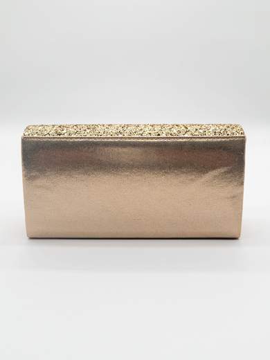 Gold Satin Evening Clutch with Glitter Flap