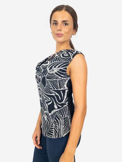Bucle Top smanicato donna in viscosa con scollatura a sbuffo e georgette frontale T6056T39F80