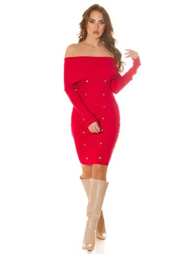 KOUCLA Abito aderente in maglia a costine con collo omerale e applicazioni decorative 0000PU1720