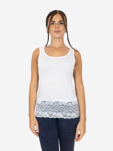 Canotta Donna Slim Fit con Pizzo in Fondo – Modello Corto Elasticizzato