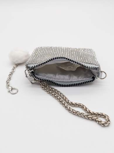 Silver Mini Pochette with Rhinestones Coin Purse and Document Holder V6064-argento
