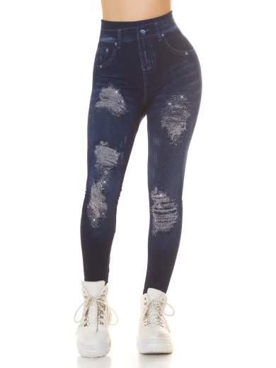 KOUCLA Jeggings sexy a vita alta effetto usato con glitter 0000K-45
