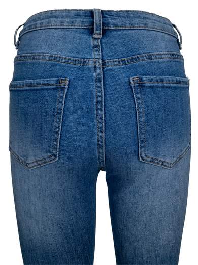 Fringed Cropped Flare Stretch Jeans 3D-1356