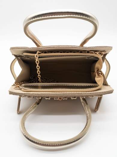 Gold Evening Bag with Rhinestones and Chain Shoulder Strap