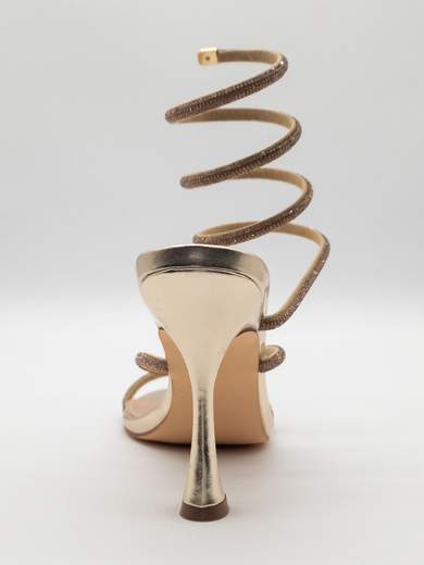 Gold jewel sandal with spiral and 10.5 cm hourglass heel