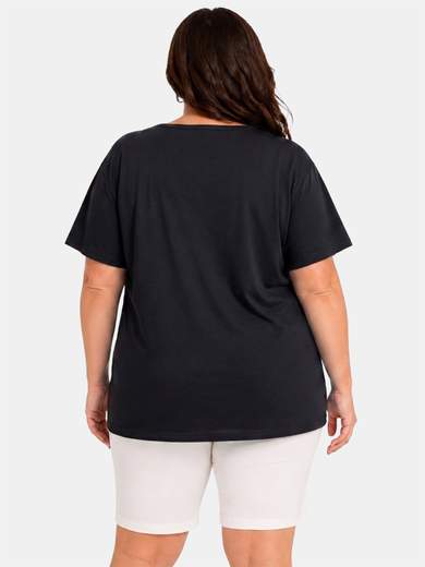 Curvy Cotton T-Shirt with Rhinestones Made in Italy