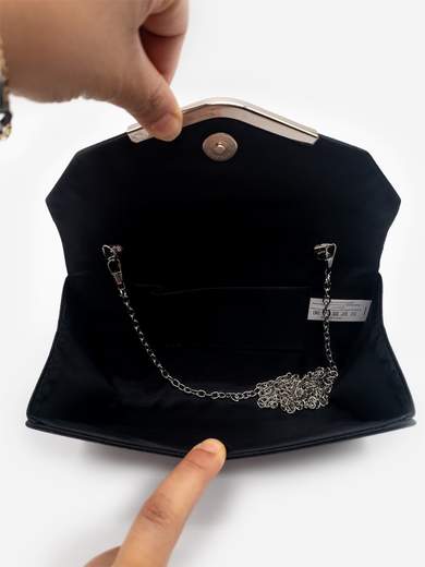 Elegant Black Evening Clutch with Rhinestones and Chain Strap