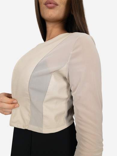 Women’s Open Shrug in Stretch Tulle and Faux Leather