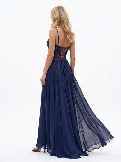 STRABELLO CERIMONIA Abito Lungo in Chiffon con Corpetto in Pizzo e Paillettes 26015F