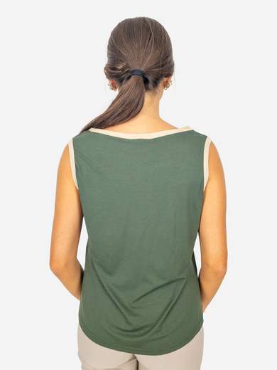 Casual flared tank top with gold glitter trims in stretch viscose