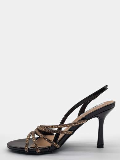 Brown Jewel Sandals with 10 cm Hourglass Heel and Rhinestones