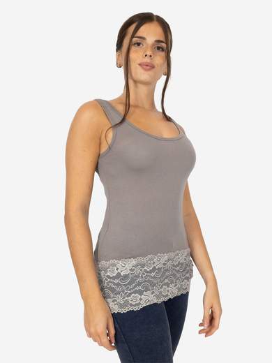 Canotta Donna Slim Fit con Pizzo in Fondo – Modello Corto Elasticizzato