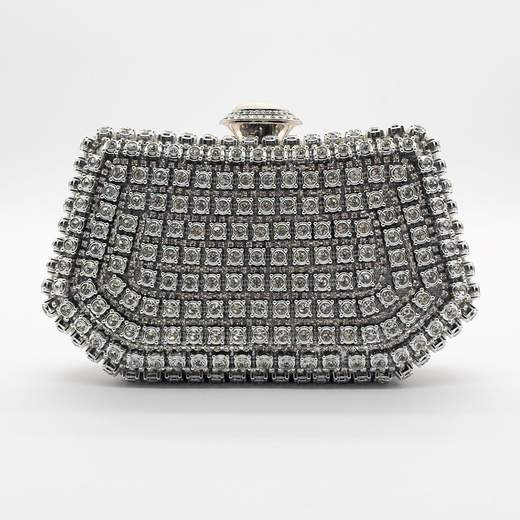 Coo & Coo Fashion Pochette da cerimonia con strass argento e chiusura gioiello 360-ARGENTO