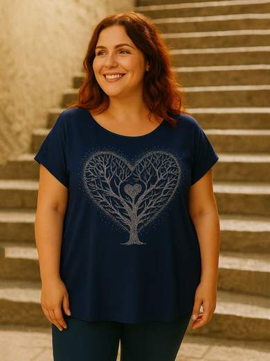 Curvy Girl Curvy viscose T-shirt with rhinestone print – Sizes 46-52 19053-F