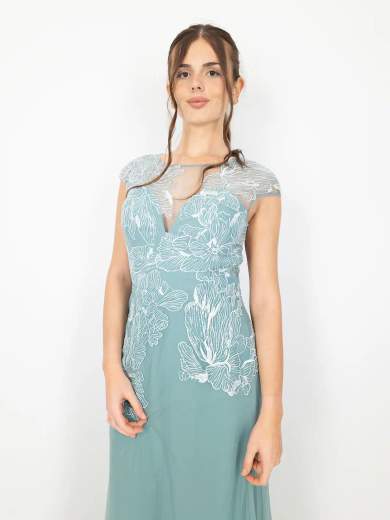 Sologioie Abito Lungo Cerimonia con Ricami e Stola in Tulle SSD180TU4002