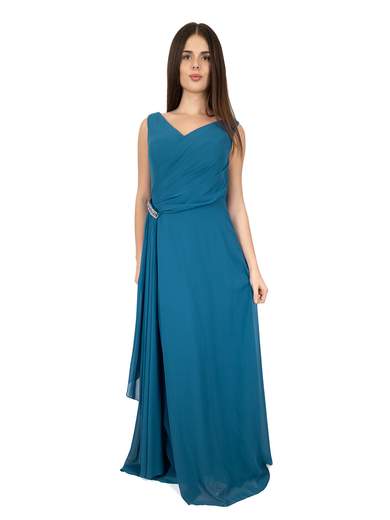 Abito lungo da cerimonia stile impero elegante con stola inclusa