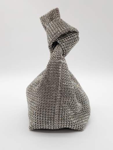 Silver Rhinestone Evening Bag with Removable Chain