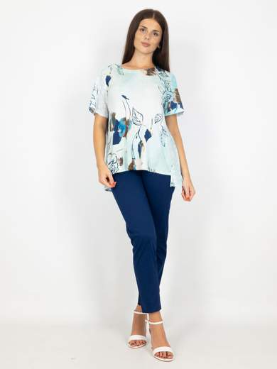 Blusa Maniche Corte Donna In Cotone Pizzo Sangallo E Viscosa